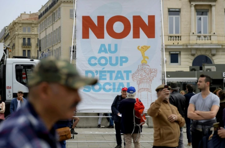 Manifestaton à Marseille le 14 avril 2018 contre la politique du président Emmanuel Macron