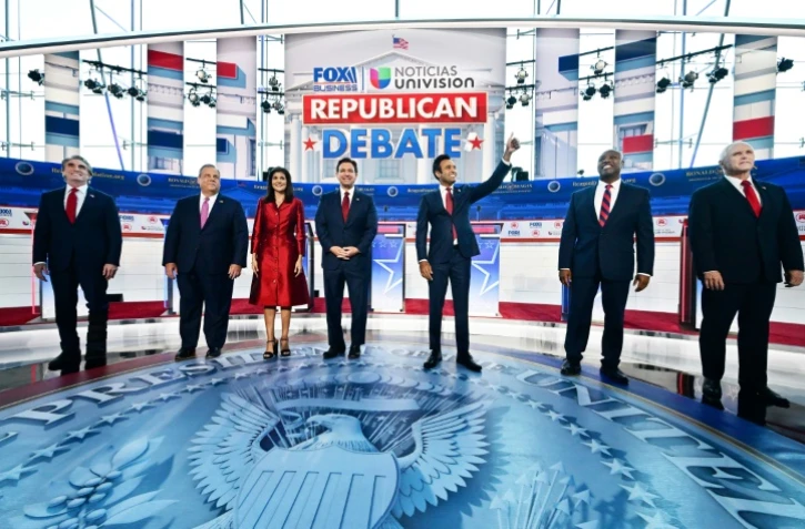 Les candidats républicains à la présidentielle de 2024, lors d'un débat en Californie, le 27 septembre 2023