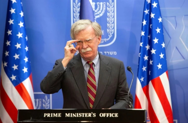 Photo de John Bolton, conseiller à la sécurité nationale du président américain, lors d'une conférence de presse le 22 août 2018 à Jérusalem