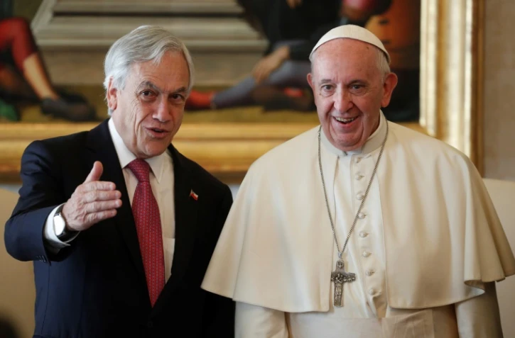Le pape François en compagnie du président chilien Sebastian Pinera, au Vatican le 13 octobre 2018