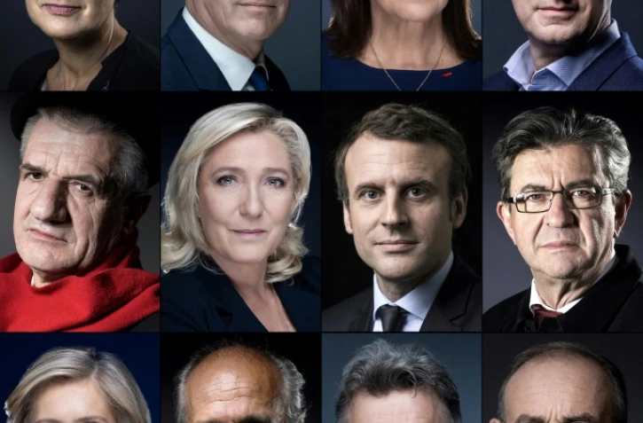 Photomontage des douze candidats à l'élection présidentielle d'avril 2022 en France