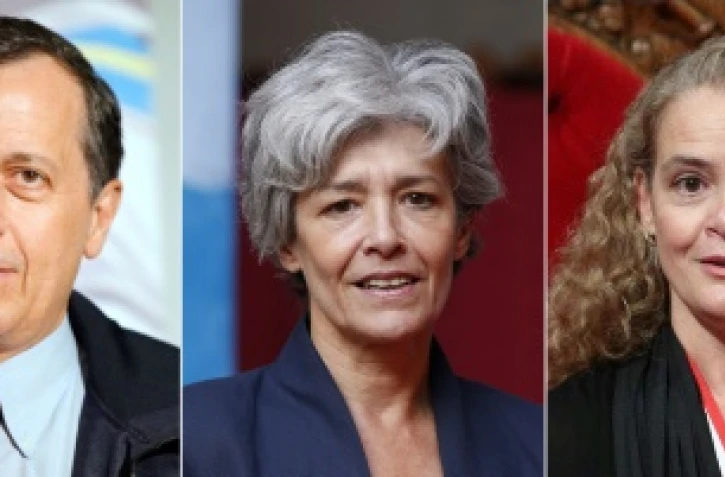 Photomontage fait le 12 octobre 2017 de portrait des astronautes français Jean-Loup Chrétien, Michel Tognini, Claudie Haigneré, canadienne Julie Payette et du Français Thomas Pesquet