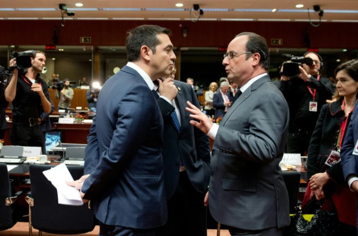 Alexis Tsipras (g) et François Hollande à Bruxelles, le 15 octobre 2015