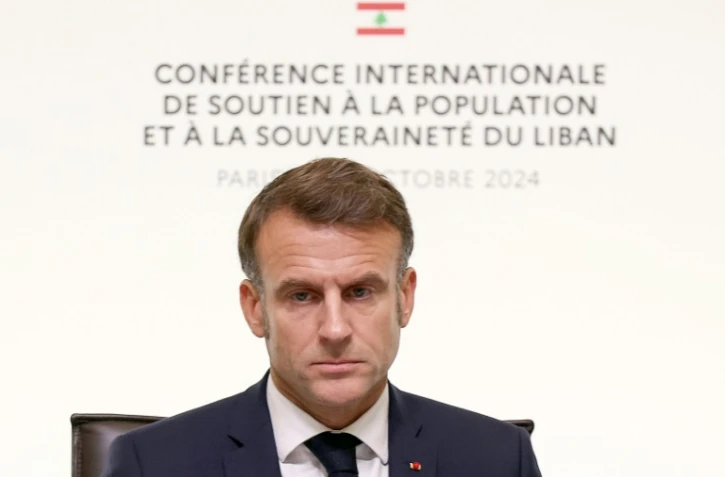 Le président Emmanuel Macron lors d'une conférence internationale sur le Liban, à Paris le 24 octobre 2024