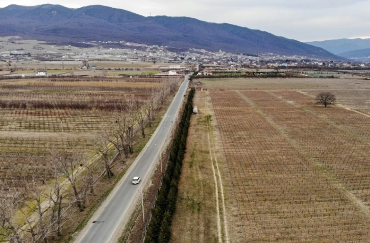 Vue d'une vigne à Saguramo, à environ 40 km à l'ouest de Tbilissi en Géorgie, le 11 mars 2019
