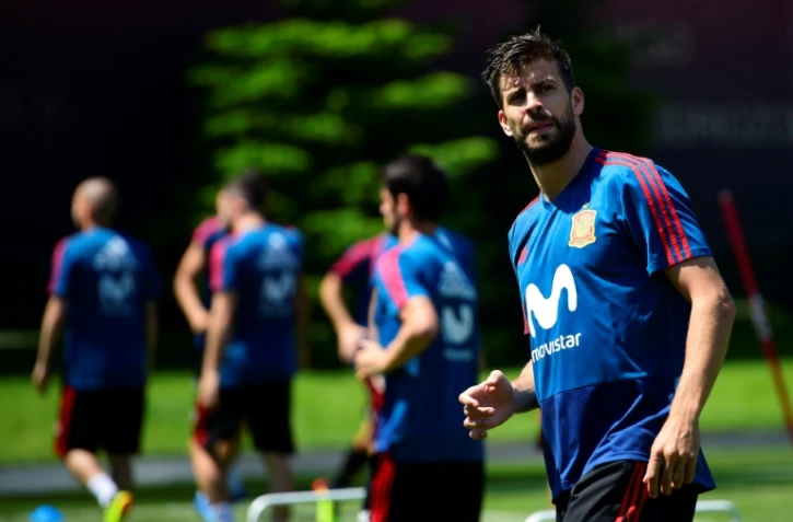 Le défenseur du FC Barcelone Gerard Piqué lors d'un entraînement de l'équipe d'Espagne au Mondial, le 12 juin 2018 à Kranodar