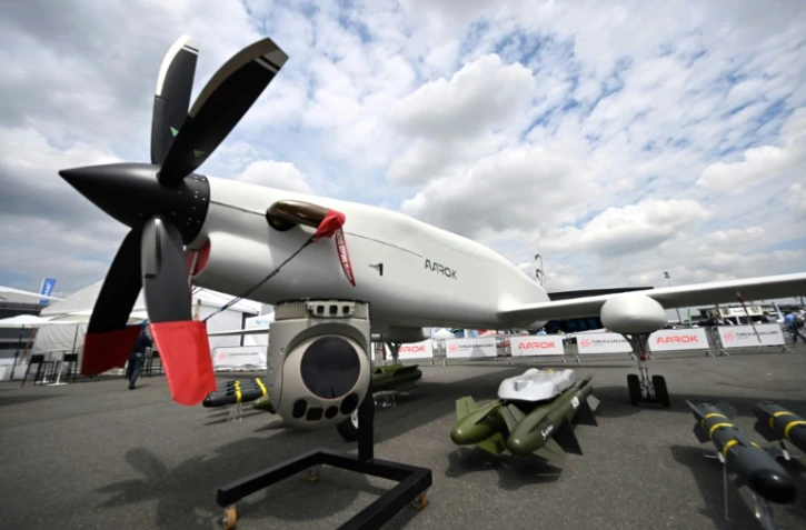 Le drone de combat Aarok de la société Turgis & Gaillard présenté au salon de l'aéronautique et de l'espace du Bourget, le 19 juin 2023 près de Paris