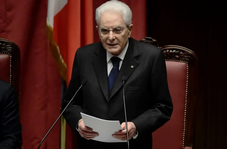 Le président de la République italienne Sergio Mattarella, lors de sa prestation de serment devant le parlement à Rome, le 3 février 2022
