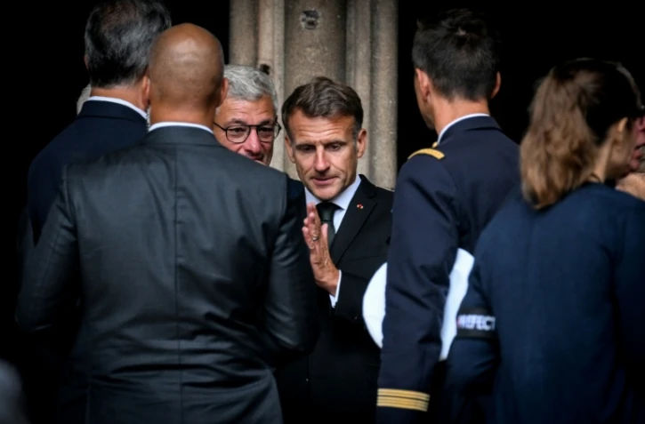 Le chef de l'Etat Emmanuel Macron aux obséques de François Patriat le 25 août 2026, à Semur-en-Auxois (Côte d'or)