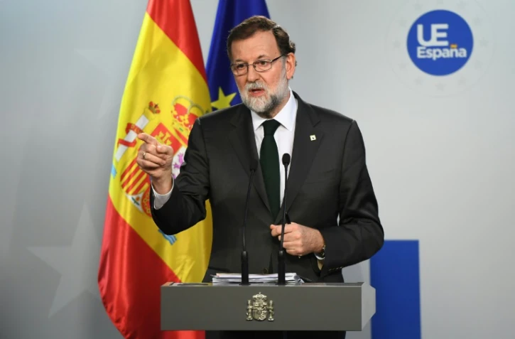 Le Premier ministre espagnol Mariano Rajoy lors d'une conférence de presse à Bruxelles, le 20 octobre 2017 