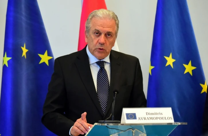 Le commissaire européen aux migrations Dimitris Avramopoulos, le 28 mars 2017 à Budapest