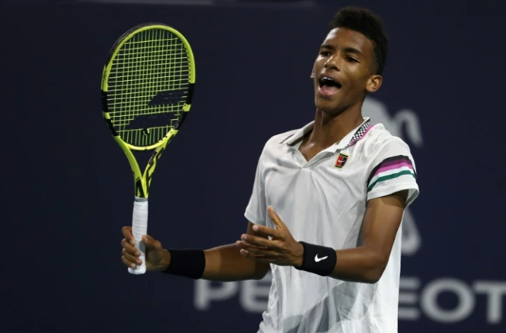Le Canadien Félix Auger-Aliassime lors de sa victoire contre le Croate Borna Coric à Miami le 27 mars 2019