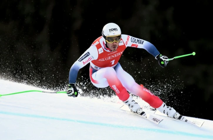 Le Français Johan Clarey lors d'une descente d'entraînement, le 31 janvier 2020 à Garmisch-Partenkirchen  