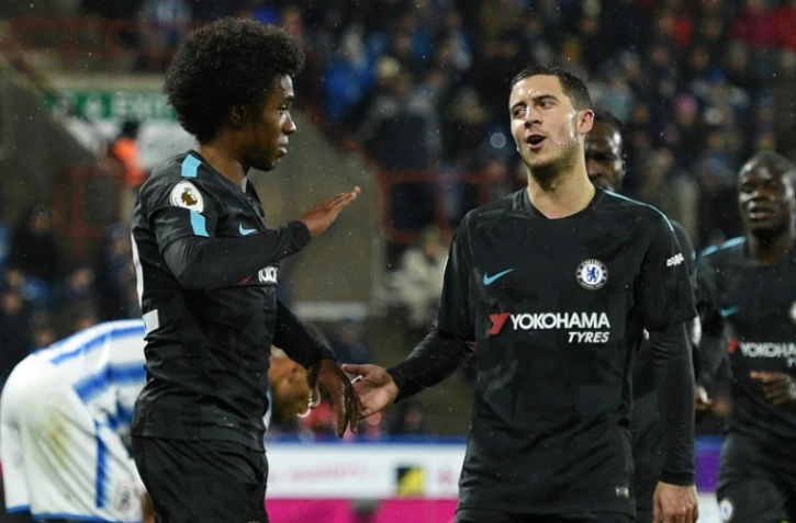 Willian avec Eden Hazard, sous le maillot de Chelsea, le 12 décembre 2017