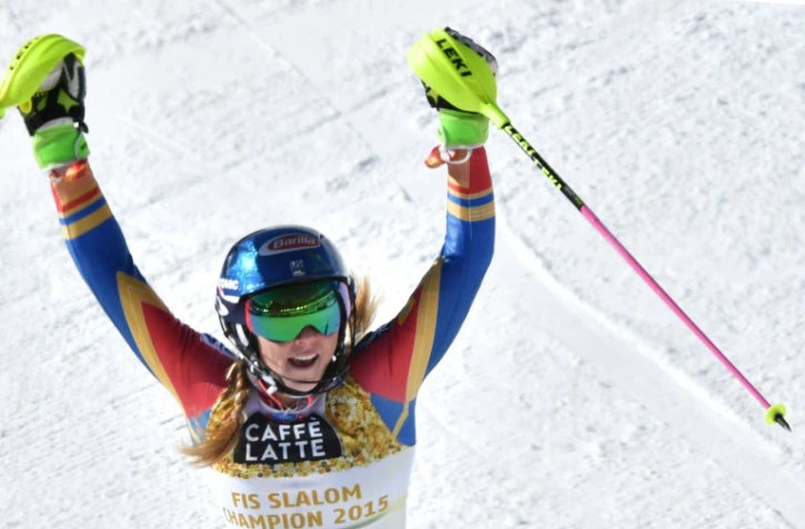 La joie de Mikaela Shiffrin championne du monde du slalom, le 18 février 2017 à Saint-Moritz 