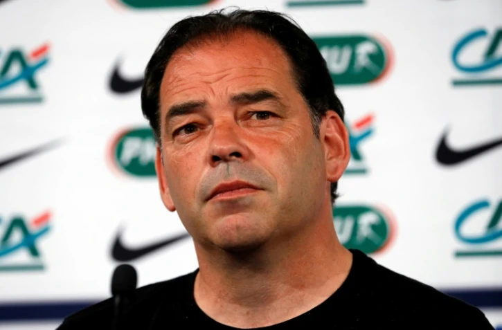 L'entraîneur d'Angers Stéphane Moulin en conférence de presse au Stade de France, le 26 mai 2017