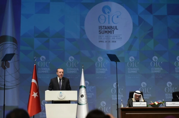 Le président turc lors d'un sommet l'Organisation de coopération islamique (OCI) le 15 avril 2016 à Istanbul