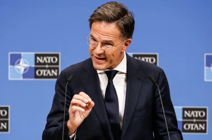 Le secrétaire général de l'Otan Mark Rutte s'expirme lors d'une conférence de presse à Bruxelles le 16 octobre 2024