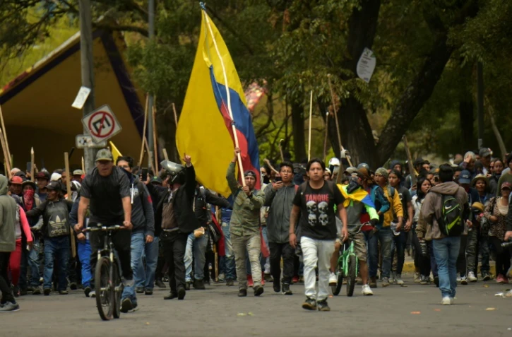 Manifestants à Quito le 8 octobre 2019, à la veille d'une grande manifestation contre la hausse de sprix du carburant décidée par le gouvernement