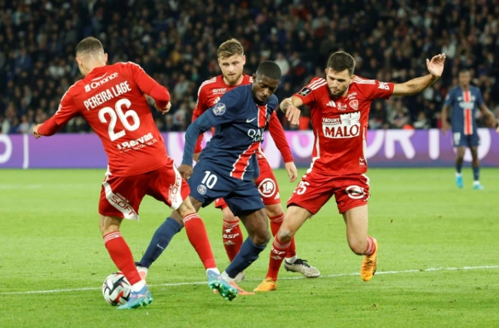 L'attaquant parisien Ousmane Dembélé (au centre) lors du match de Ligue 1 contre Brest, au Parc des princes, le 14 septembre 2024