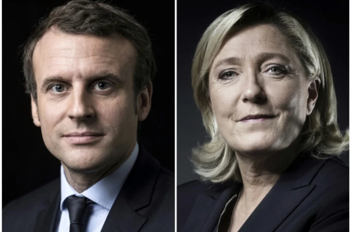Montage de portraits de Emmanuel Macron et Marine Le Pen réalisé le 23 avril 2017