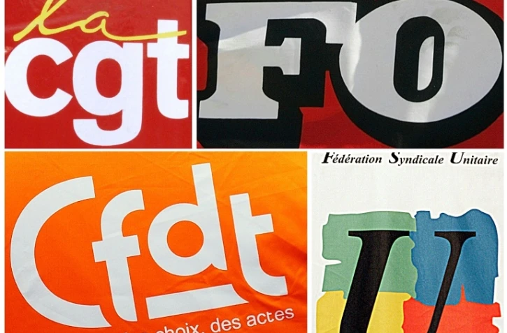Montage en date du 3 décembre 2014 des logos de quatre syndicats, la CGT, FO, CFDT et FSU