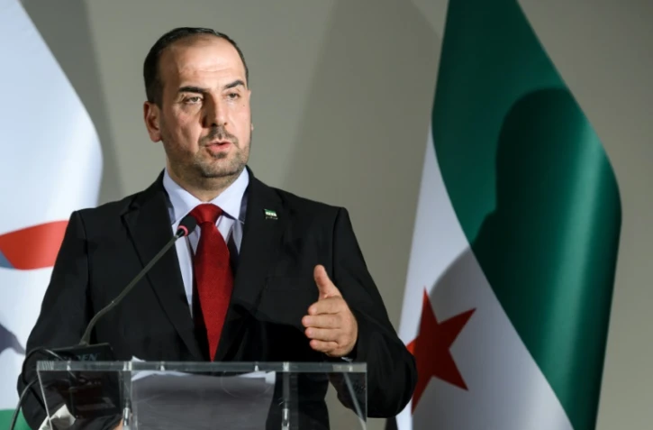 Le chef de la délégation de l'opposition syrienne, Nasr Hariri, lors d'une conférence de presse à Genève, le 27 novembre 2017