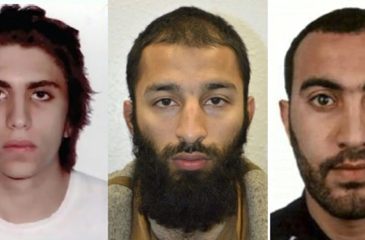 Combo de photos diffusées par la police londonienne le 6 juin 2017 montrant de G à D, Youssef Zaghba, Khuram Shazad Butt et Rachid Redouane, les trois suspects de l'attentat de Londres