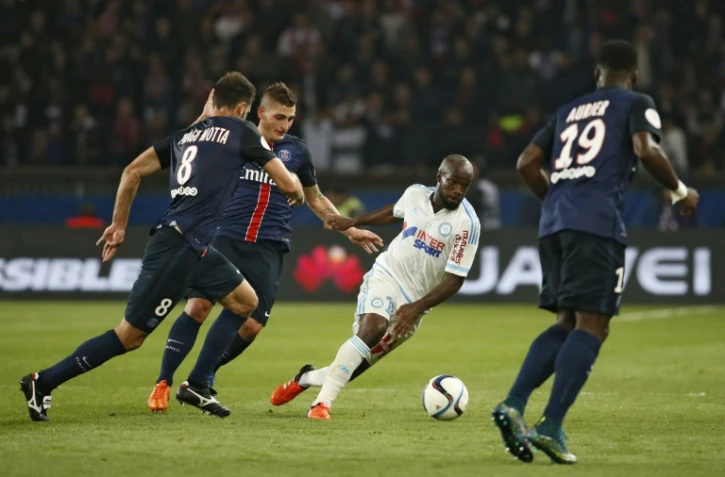 Le milieu de Marseille Lassana Diarra (c) lors du "clasico" contre le PSG en L1, le 4 octobre 2015 au Parc des Princes