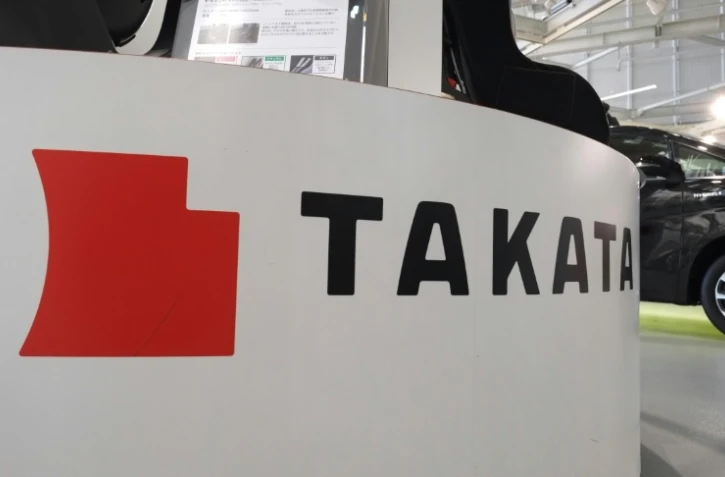 Le logo du groupe japonais Takata sur un salon automobile à Tokyo, le 13 janvier 2017