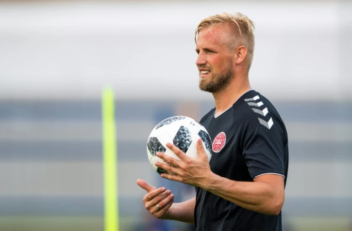 Le gardien du Danemark Kasper Schmeichel lors d'une séance d'entraînement à Vityazevo, le 22 juin 2018 