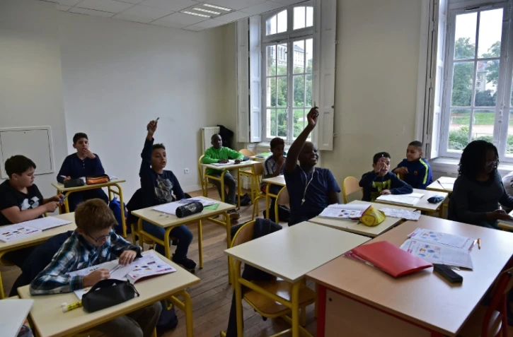 Une classe de collégiens de l'internat Saint-Philippe de Meudon (Hauts-de-Seine), le 11 septembre 2017