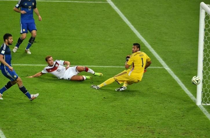 L'Allemand Mario Götze (c) inscrit l'unique but face à l'Argentine en finale du Mondial 2014, le 13 juillet 2014 à Rio de Janeiro