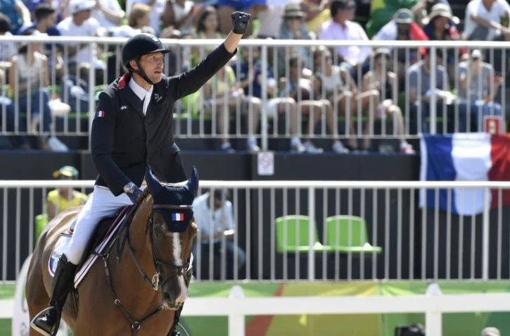 Le cavalier français Kevin Staut lors de l'épreuve de saut d'obstacles par équipes, aux JO de Rio le 17 août 2016
