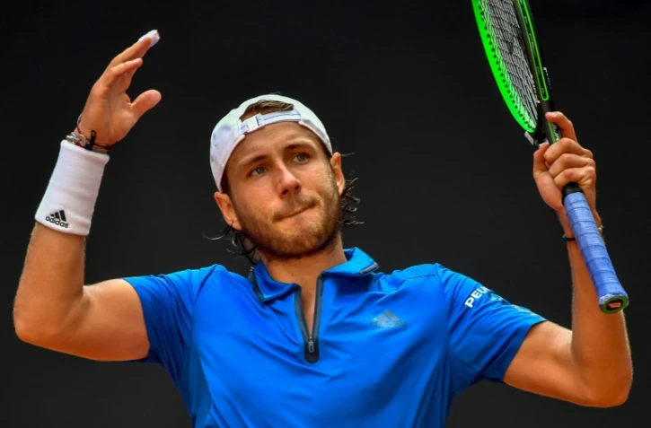 Lucas Pouille lors de sa défaite face au Serbe Dusan Lajovic en demi-finale de la Coupe Davis