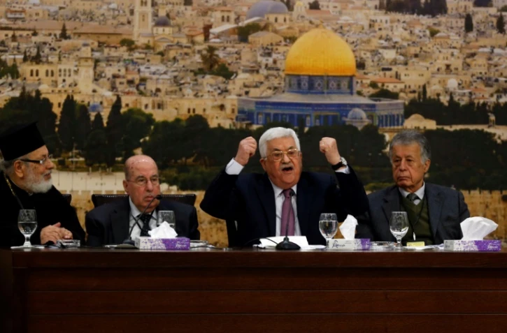 Le président palestinien Mahmoud Abbas s'exprime à l'ouverture d'une réunion du Conseil central, à Ramallah, le 14 janvier 2018