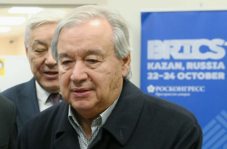 Image fournie par le site brics-russia2024.ru d'Antonio Guterres à son arrivée à l'aéroport de Kazan, en Russie, le 22 octobre 2024