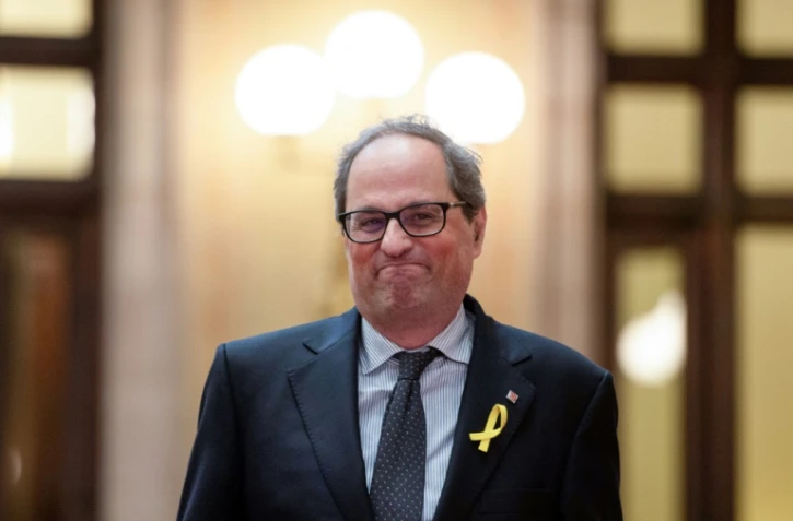 Joaquim Torra, candidat au poste de président de la Catalogne, arrive au parlement catalan, le 11 mai 2018 à Barcelone