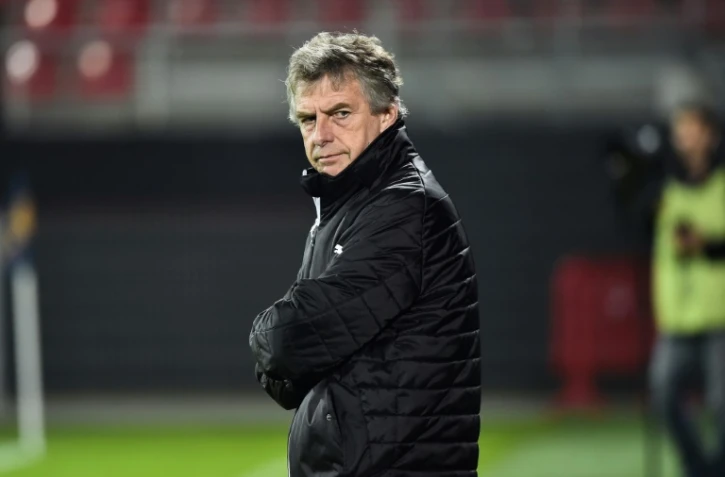 L'entraîneur Christian Gourcuff, alors à Rennes, lors des 16es de finale de la Coupe de la Ligue à Dijon, le 25 octobre 2017
