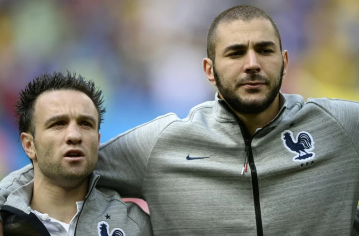 Mathieu Valbuena et Karim Benzema avant le 8e de finale de la Coupe du monde entre la France et le Nigeria, le 30 juin 2014 à Brasilia