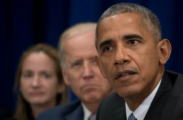 Le président américain Barack Obama (droite) et le vice-président Joe Biden lors d'une rencontre bilatéarle avec le le Premier ministre irakien Haider al-Abadi, à New York, le 19 septembre 2016