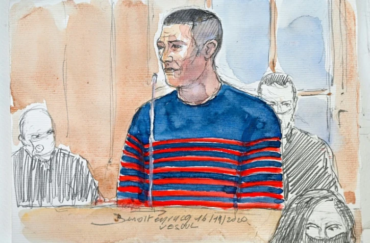 Croquis d'audience de Jonathann Daval, jugé devant la cour d'assises de la Haute-Saône, à Vesoul, le 16 novembre 2020