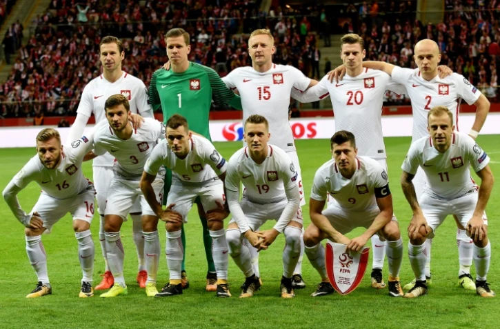 L'équipe de Pologne avant son match contre le Monténégro, le 8 octobre 2017 à Varsovie