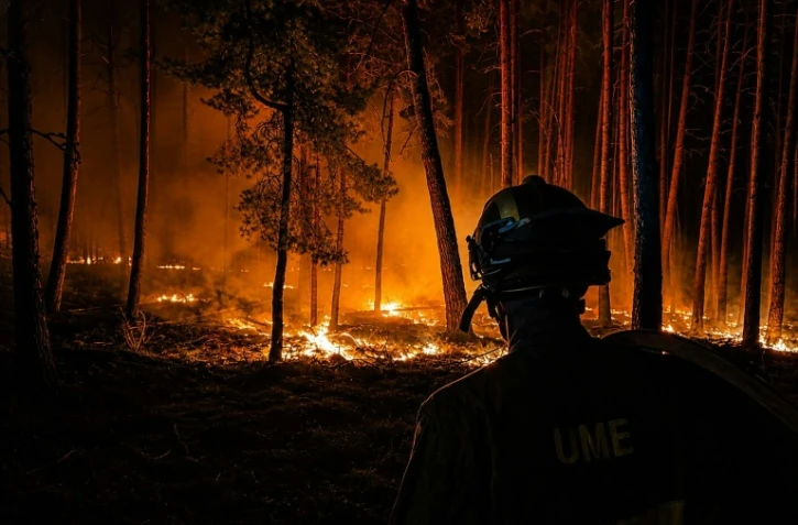 A La Mierla, près de Guadalajara, à une centaine de kilomètres de Madrid. Photo transmise le 21 juillet 2026 par l'Unité militaire d'urgence (UME) espagnole