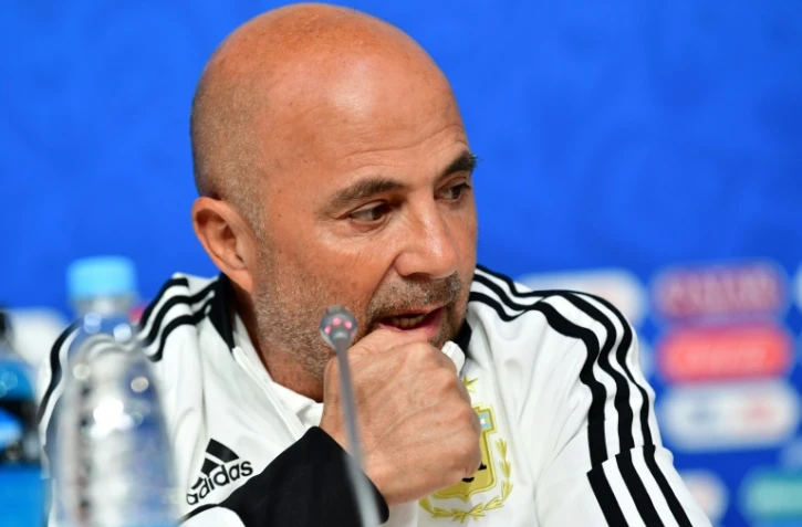 Jorge Sampaoli lors de la conférence de presse de veille de match, le 25 juin 2018 à Saint-Pétersbourg, où l'Argentine affronte le Nigeria
