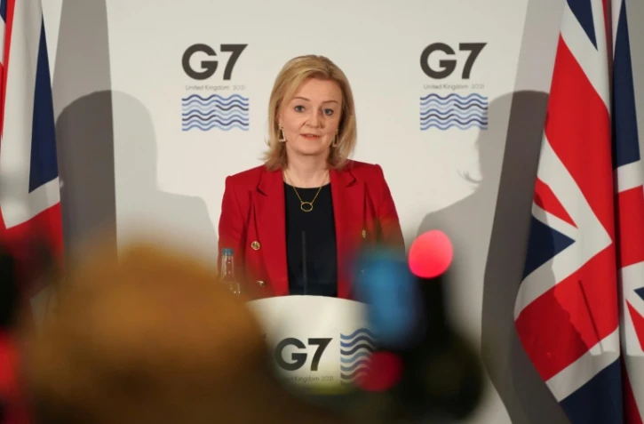la cheffe de la diplomatie britannique Liz Truss lors d'une conférence de presse au terme d'une réunion du G7, le 12 décembre 2021 à Liverpool, au Royaume-Uni