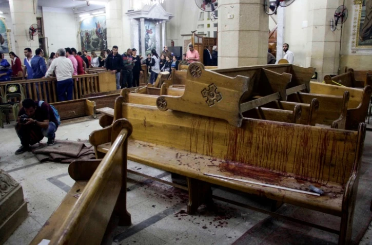 L'église copte de Tanta en Egypte, le 9 avril 2017 après l'attentat terroriste d'un jihadiste de l'EI