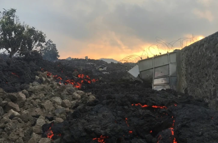 Une coulée de lave à Goma, dans l'est de la République démocratique du Congo, au lendemain de l'éruption du volcan Nyiragongo, le 23 mai 2021