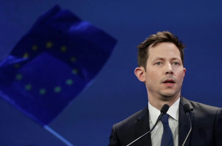 François-Xavier Bellamy lors d'un meeting à Paris le 15 mai 2019