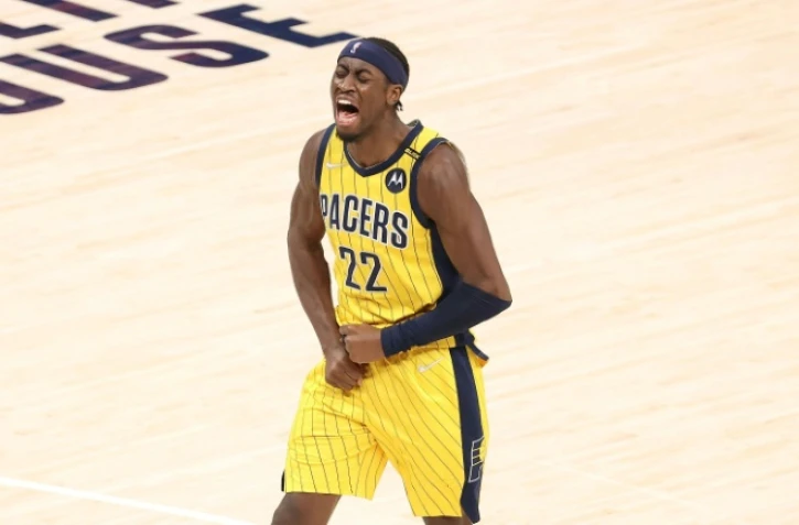 Caris LeVert, des Indiana Pacers, pendant le match contre les Philadelphia 76ers, le 11 mai Ă Indianapolis